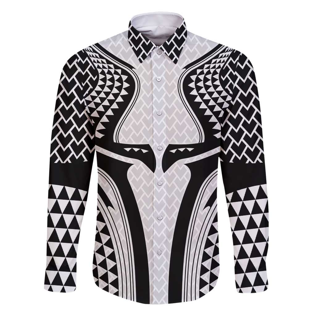 Hawaiian Kakau Art Tattoos Aquaman Style Family Matching Tank Maxi Dress and Hawaiian Shirt White Version LT03 Dad's Shirt - Long Sleeve White - Polynesian Pride