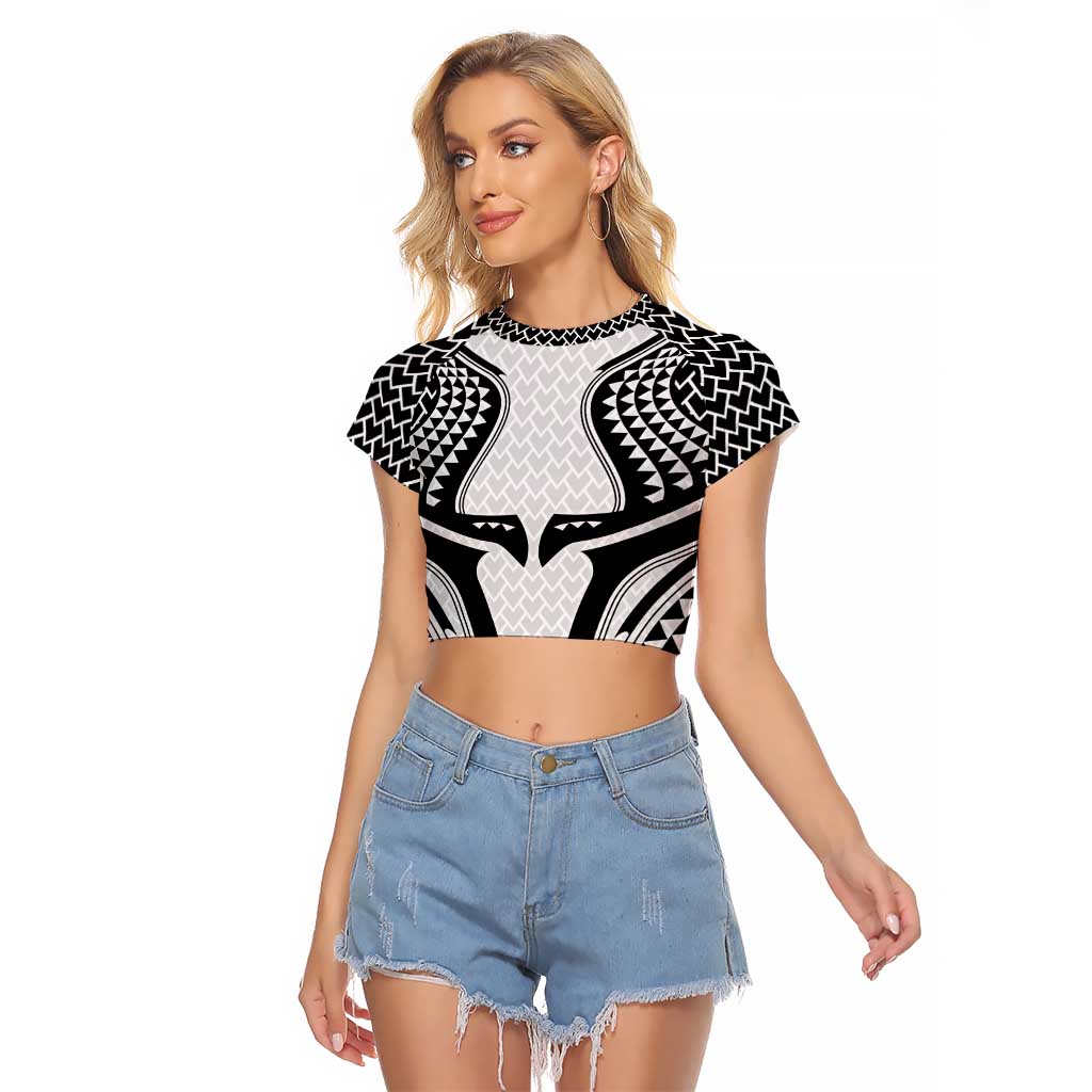 Hawaiian Kakau Art Tattoos Aquaman Style Raglan Cropped T Shirt White Version - Polynesian Pride