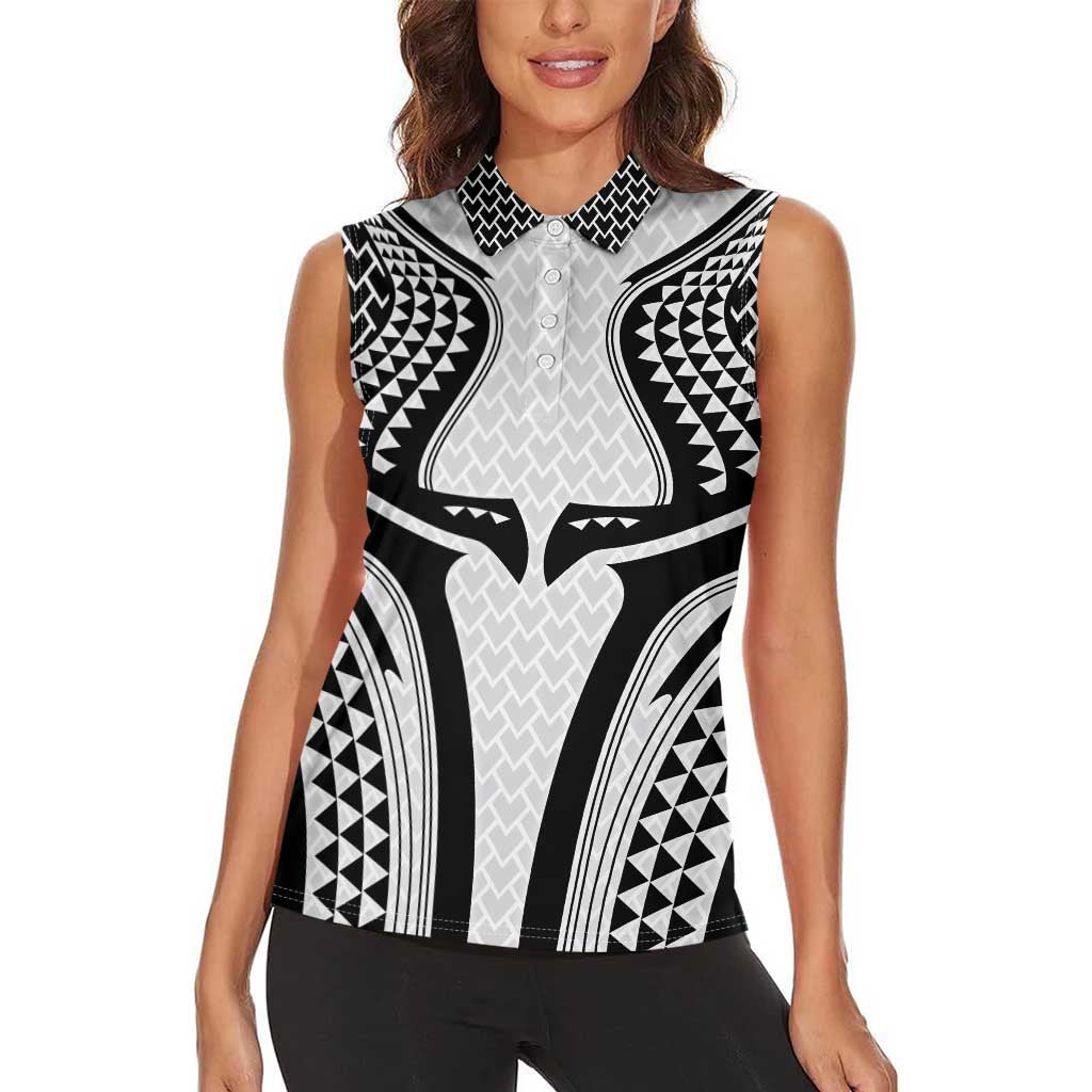Hawaiian Kakau Art Tattoos Aquaman Style Women Sleeveless Polo Shirt White Version LT03 - Polynesian Pride