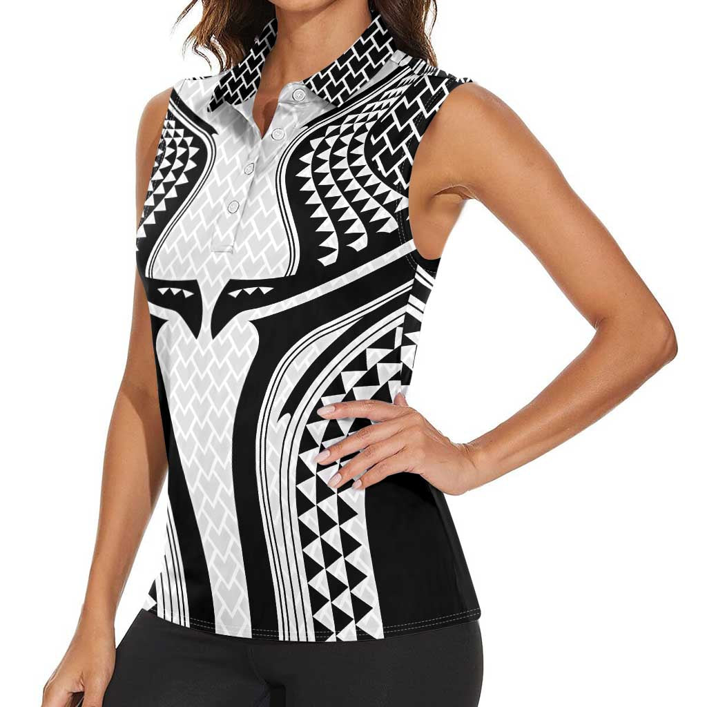 Hawaiian Kakau Art Tattoos Aquaman Style Women Sleeveless Polo Shirt White Version LT03 - Polynesian Pride