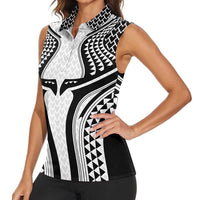 Hawaiian Kakau Art Tattoos Aquaman Style Women Sleeveless Polo Shirt White Version LT03 - Polynesian Pride