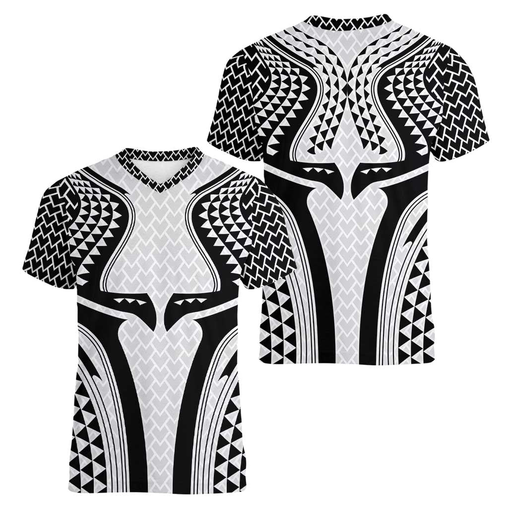 Hawaiian Kakau Art Tattoos Aquaman Style Women V-Neck T-Shirt White Version - Polynesian Pride