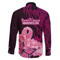 Polynesia Breast Cancer Family Matching Summer Maxi Dress and Hawaiian Shirt Butterfly and Flowers Ribbon Maori Tattoo Ethnic Black Style LT03 - Polynesian Pride
