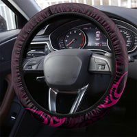 Polynesia Breast Cancer Steering Wheel Cover Butterfly and Flowers Ribbon Maori Tattoo Ethnic Black Style LT03 - Polynesian Pride