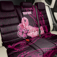 Custom Polynesia Breast Cancer Back Car Seat Cover Butterfly and Flowers Ribbon Maori Tattoo Ethnic Black Style LT03 - Polynesian Pride
