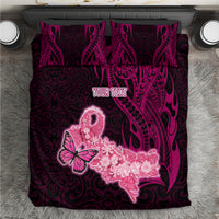 Custom Polynesia Breast Cancer Bedding Set Butterfly and Flowers Ribbon Maori Tattoo Ethnic Black Style LT03 Black - Polynesian Pride