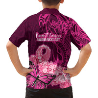 Polynesia Breast Cancer Family Matching Off Shoulder Maxi Dress and Hawaiian Shirt Butterfly and Flowers Ribbon Maori Tattoo Ethnic Pink Style LT03 - Polynesian Pride