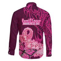 Polynesia Breast Cancer Family Matching Tank Maxi Dress and Hawaiian Shirt Butterfly and Flowers Ribbon Maori Tattoo Ethnic Pink Style LT03 - Polynesian Pride