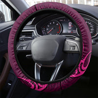 Polynesia Breast Cancer Steering Wheel Cover Butterfly and Flowers Ribbon Maori Tattoo Ethnic Pink Style LT03 - Polynesian Pride