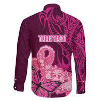 Custom Polynesia Breast Cancer Family Matching Off Shoulder Long Sleeve Dress and Hawaiian Shirt Butterfly and Flowers Ribbon Maori Tattoo Ethnic Pink Style LT03 - Polynesian Pride