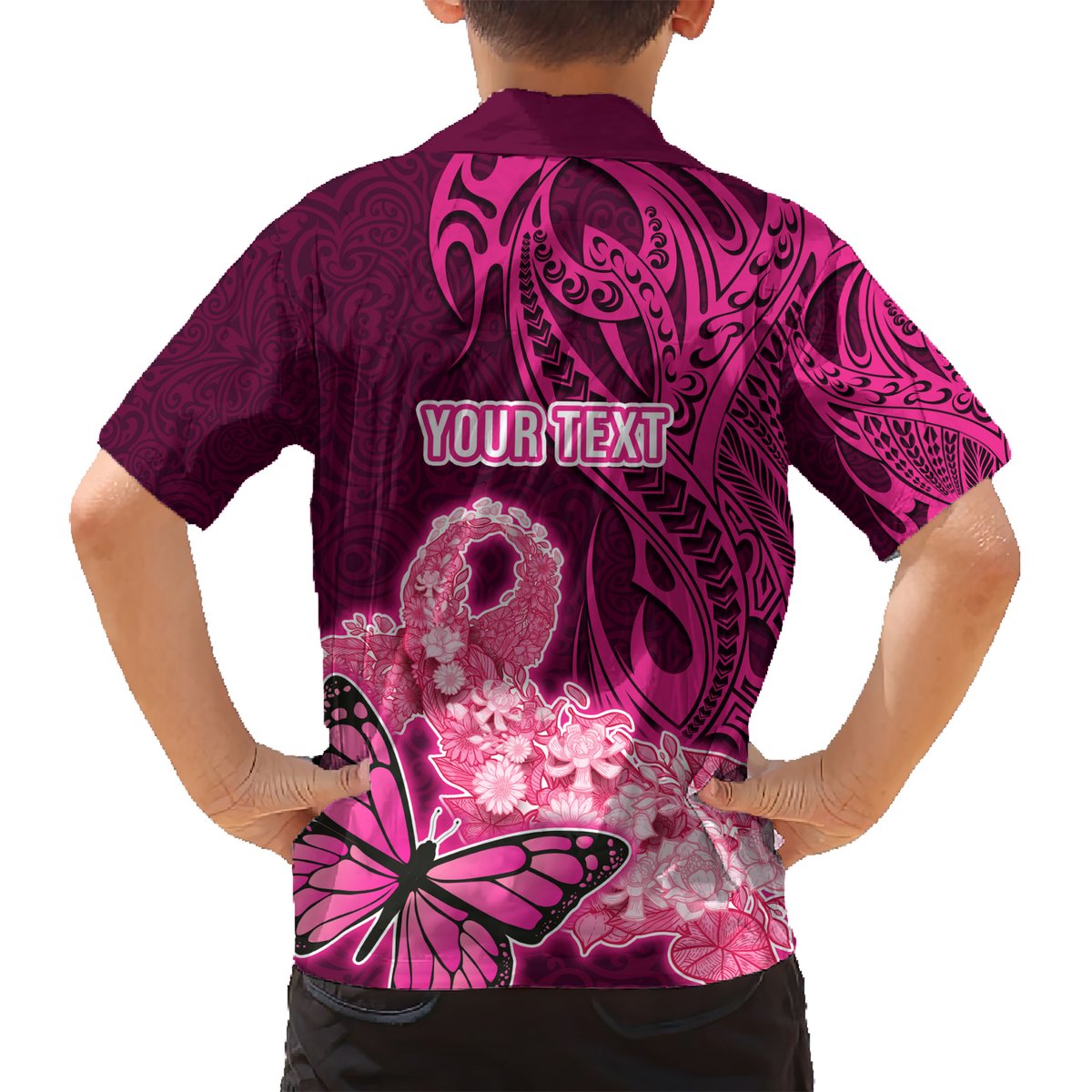 Custom Polynesia Breast Cancer Hawaiian Shirt Butterfly and Flowers Ribbon Maori Tattoo Ethnic Pink Style LT03 - Polynesian Pride