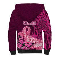 Custom Polynesia Breast Cancer Sherpa Hoodie Butterfly and Flowers Ribbon Maori Tattoo Ethnic Pink Style LT03 - Polynesian Pride