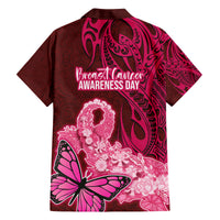 Polynesia Breast Cancer Family Matching Long Sleeve Bodycon Dress and Hawaiian Shirt Butterfly and Flowers Ribbon Maori Tattoo Ethnic Red Style LT03 - Polynesian Pride