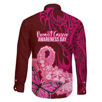 Polynesia Breast Cancer Family Matching Puletasi Dress and Hawaiian Shirt Butterfly and Flowers Ribbon Maori Tattoo Ethnic Red Style LT03 - Polynesian Pride
