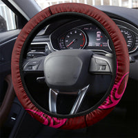 Polynesia Breast Cancer Steering Wheel Cover Butterfly and Flowers Ribbon Maori Tattoo Ethnic Red Style LT03 - Polynesian Pride