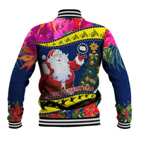 Cook Island Christmas Baseball Jacket Santa Claus Mix Maroro and Kakaia Hibiscus Flower Maori Pattern LT03 - Polynesian Pride