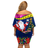 Cook Island Christmas Family Matching Off Shoulder Short Dress and Hawaiian Shirt Santa Claus Mix Maroro and Kakaia Hibiscus Flower Maori Pattern LT03 - Polynesian Pride