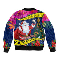 Personalised Cook Island Christmas Bomber Jacket Santa Claus Mix Maroro and Kakaia Hibiscus Flower Maori Pattern LT03 - Polynesian Pride