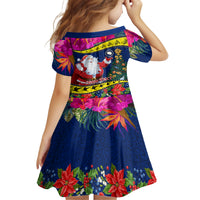 Personalised Cook Island Christmas Family Matching Off Shoulder Short Dress and Hawaiian Shirt Santa Claus Mix Maroro and Kakaia Hibiscus Flower Maori Pattern LT03 - Polynesian Pride
