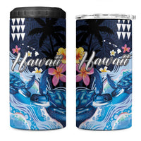 Hawaiian Honu Honi Ihu 4 in 1 Can Cooler Tumbler With Plumeria and Kakau Art Pattern LT03 One Size: 16 oz Dark Blue - Polynesian Pride