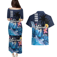 Hawaiian Honu Honi Ihu Couples Matching Puletasi and Hawaiian Shirt With Plumeria and Kakau Art Pattern LT03 - Polynesian Pride
