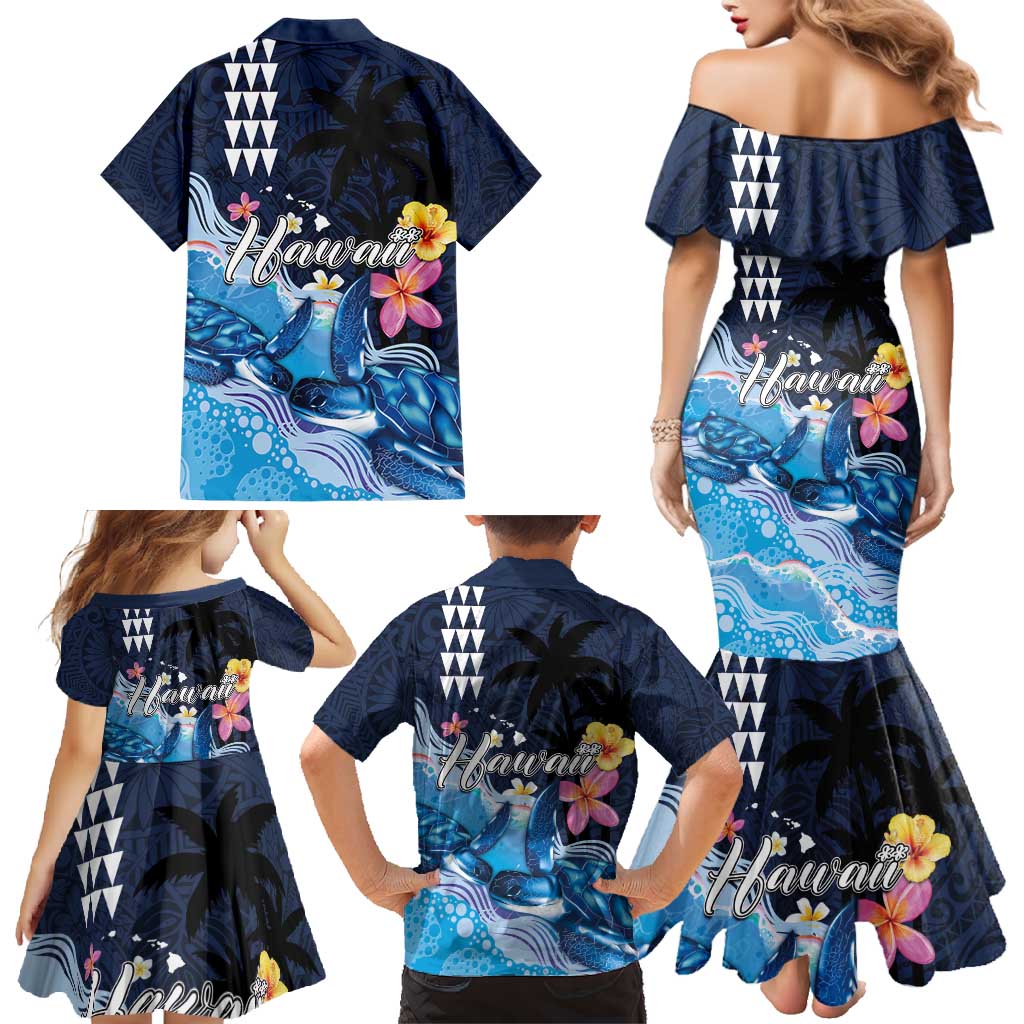 Hawaiian Honu Honi Ihu Family Matching Mermaid Dress and Hawaiian Shirt With Plumeria and Kakau Art Pattern LT03 - Polynesian Pride
