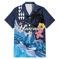 Hawaiian Honu Honi Ihu Family Matching Mermaid Dress and Hawaiian Shirt With Plumeria and Kakau Art Pattern LT03 Dad's Shirt - Short Sleeve Dark Blue - Polynesian Pride