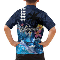 Hawaiian Honu Honi Ihu Family Matching Off The Shoulder Long Sleeve Dress and Hawaiian Shirt With Plumeria and Kakau Art Pattern LT03 - Polynesian Pride