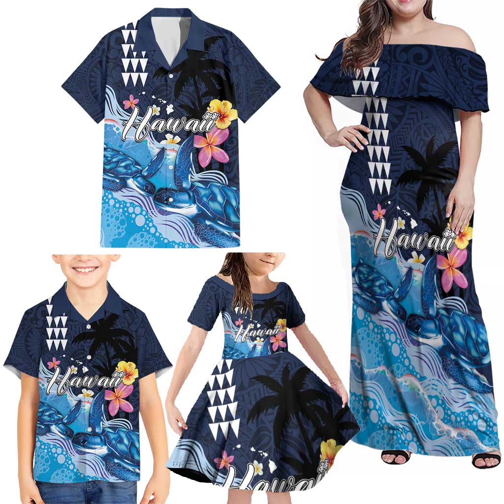 Hawaiian Honu Honi Ihu Family Matching Off Shoulder Maxi Dress and Hawaiian Shirt With Plumeria and Kakau Art Pattern LT03 - Polynesian Pride