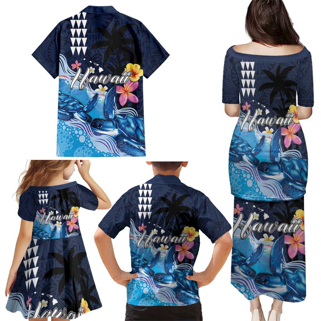 Hawaiian Honu Honi Ihu Family Matching Puletasi and Hawaiian Shirt With Plumeria and Kakau Art Pattern LT03 - Polynesian Pride