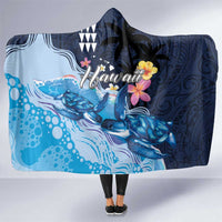 Hawaiian Honu Honi Ihu Hooded Blanket With Plumeria and Kakau Art Pattern LT03 One Size Dark Blue - Polynesian Pride