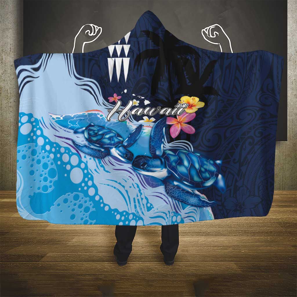 Hawaiian Honu Honi Ihu Hooded Blanket With Plumeria and Kakau Art Pattern LT03 - Polynesian Pride