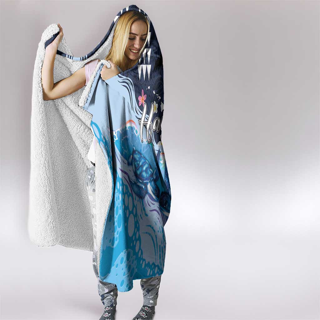 Hawaiian Honu Honi Ihu Hooded Blanket With Plumeria and Kakau Art Pattern LT03 - Polynesian Pride