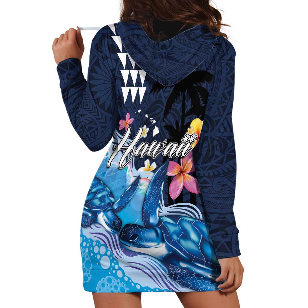 Hawaiian Honu Honi Ihu Hoodie Dress With Plumeria and Kakau Art Pattern LT03 - Polynesian Pride