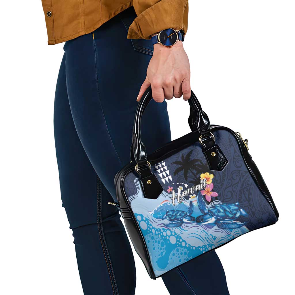 Hawaiian Honu Honi Ihu Shoulder Handbag With Plumeria and Kakau Art Pattern