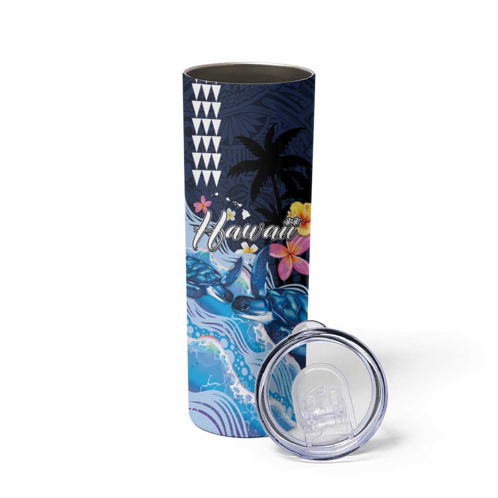 Hawaiian Honu Honi Ihu Skinny Tumbler With Plumeria and Kakau Art Pattern LT03 - Polynesian Pride