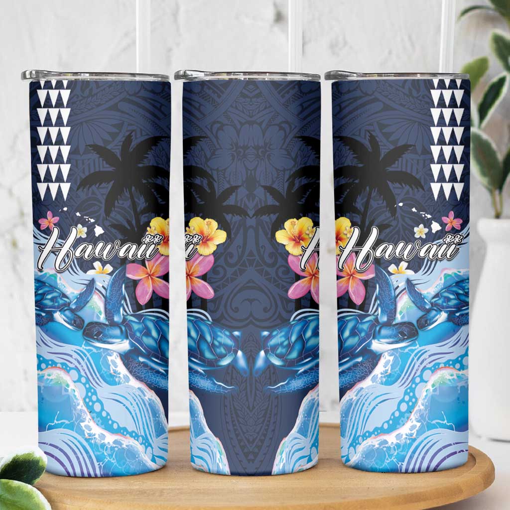 Hawaiian Honu Honi Ihu Skinny Tumbler With Plumeria and Kakau Art Pattern LT03 - Polynesian Pride