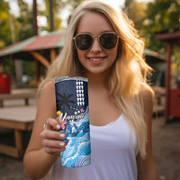 Hawaiian Honu Honi Ihu Skinny Tumbler With Plumeria and Kakau Art Pattern LT03 - Polynesian Pride