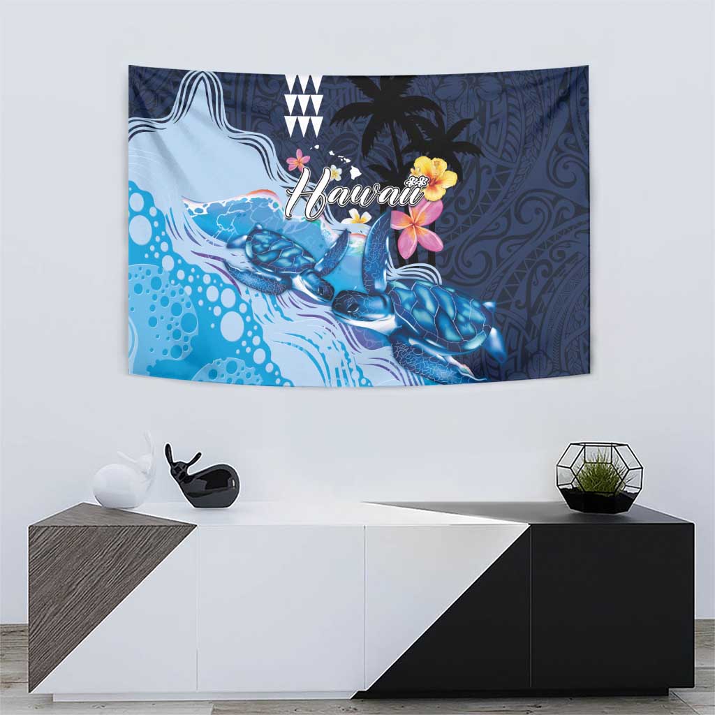Hawaiian Honu Honi Ihu Tapestry With Plumeria and Kakau Art Pattern