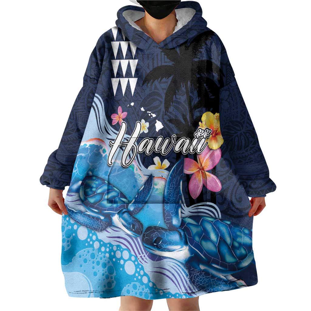 Hawaiian Honu Honi Ihu Wearable Blanket Hoodie With Plumeria and Kakau Art Pattern LT03 - Polynesian Pride