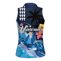 Hawaiian Honu Honi Ihu Women Sleeveless Polo Shirt With Plumeria and Kakau Art Pattern LT03 - Polynesian Pride