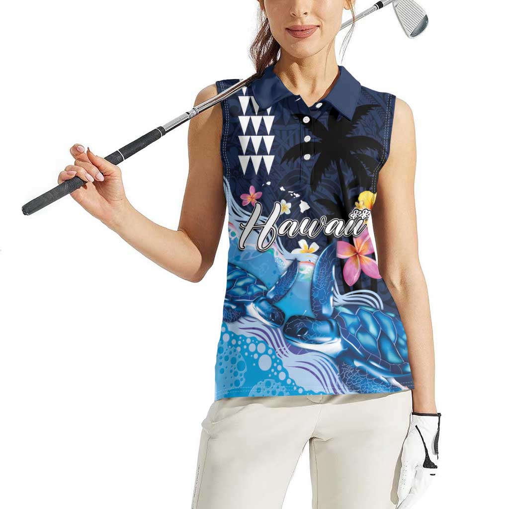 Hawaiian Honu Honi Ihu Women Sleeveless Polo Shirt With Plumeria and Kakau Art Pattern LT03 - Polynesian Pride