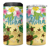 Hawaii Aloha Turtle Family on The Beach with Colorful Tropical Flowers 4 in 1 Can Cooler Tumbler LT03 One Size: 16 oz Beige - Polynesian Pride