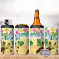 Hawaii Aloha Turtle Family on The Beach with Colorful Tropical Flowers 4 in 1 Can Cooler Tumbler LT03 - Polynesian Pride