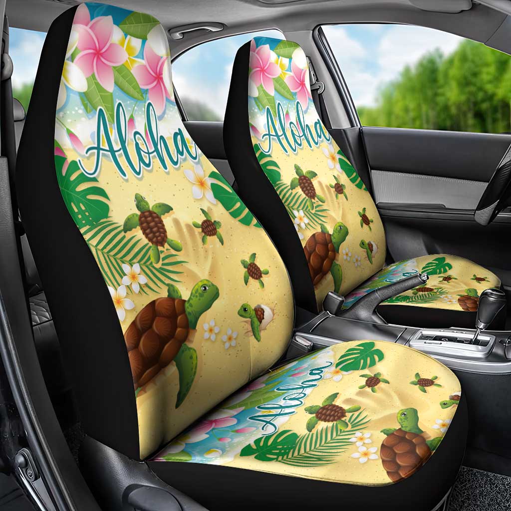 Aloha Turtle Family on The Beach Car Seat Cover with Hawaiian Colorful Plumeria LT03 - Polynesian Pride