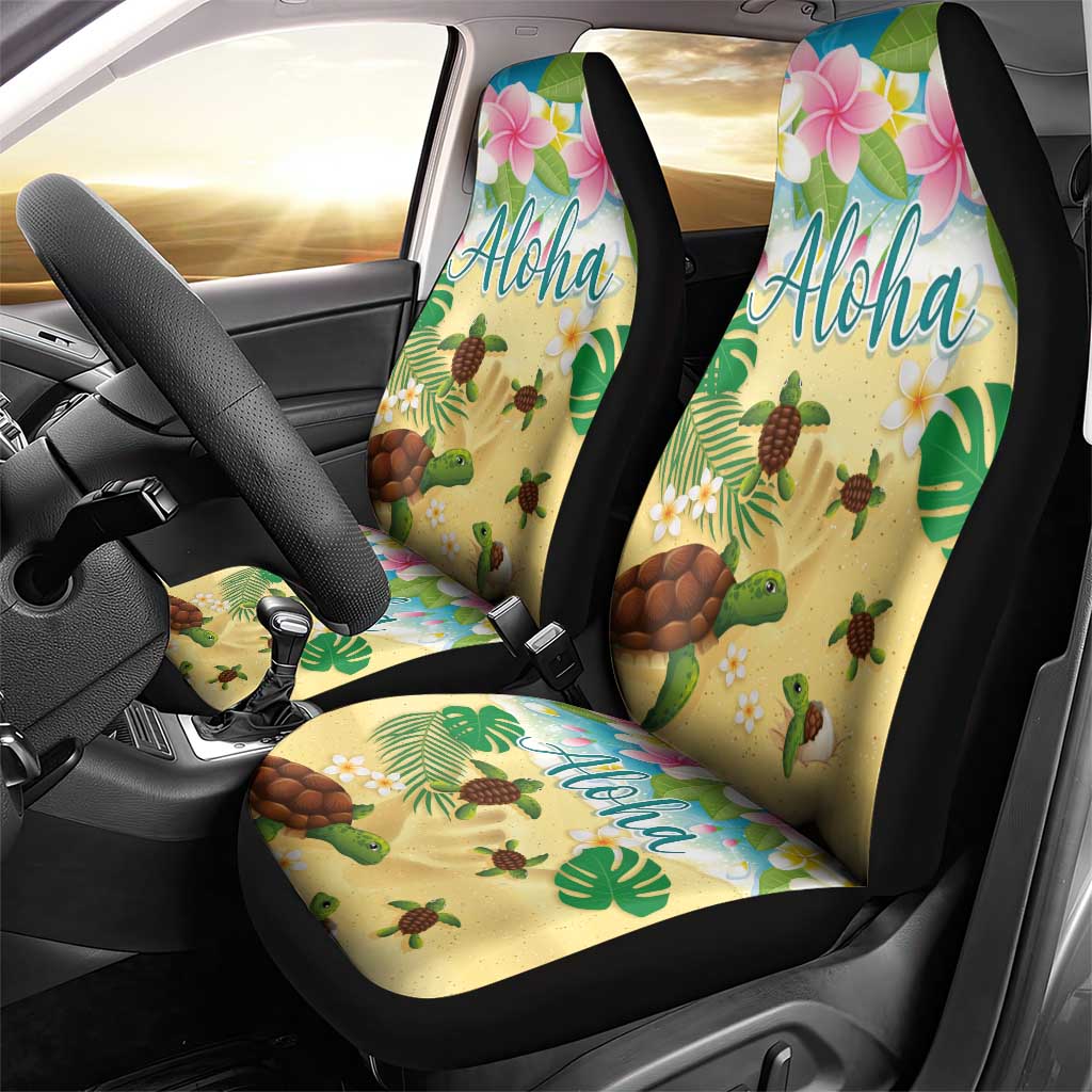 Aloha Turtle Family on The Beach Car Seat Cover with Hawaiian Colorful Plumeria LT03 - Polynesian Pride
