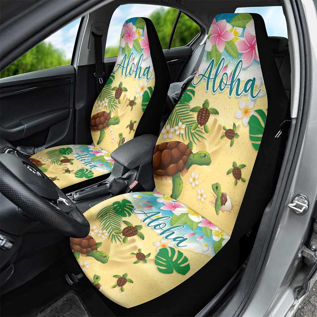 Aloha Turtle Family on The Beach Car Seat Cover with Hawaiian Colorful Plumeria LT03 - Polynesian Pride