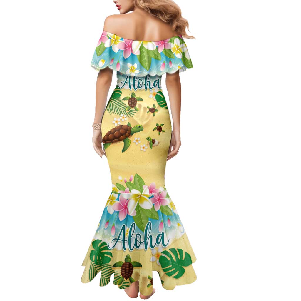 Aloha Turtle Family on The Beach Family Matching Mermaid Dress and Hawaiian Shirt with Hawaiian Colorful Plumeria LT03 - Polynesian Pride