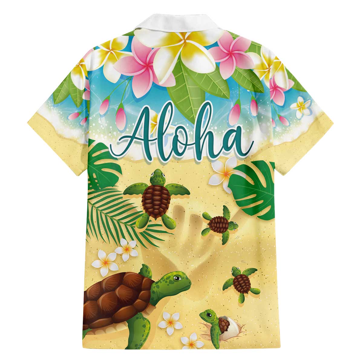 Aloha Turtle Family on The Beach Family Matching Off The Shoulder Long Sleeve Dress and Hawaiian Shirt with Hawaiian Colorful Plumeria LT03 - Polynesian Pride