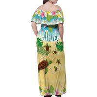 Aloha Turtle Family on The Beach Family Matching Off Shoulder Maxi Dress and Hawaiian Shirt with Hawaiian Colorful Plumeria LT03 - Polynesian Pride